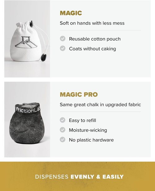 Friction Labs Magic Chalk Ball & Magic Chalk Ball PRO - Premium Gym Chalk in Refillable Sock - Non Toxic - Great for Climbing, Gymnastics, Weightlifting, Crossfit & Bouldering