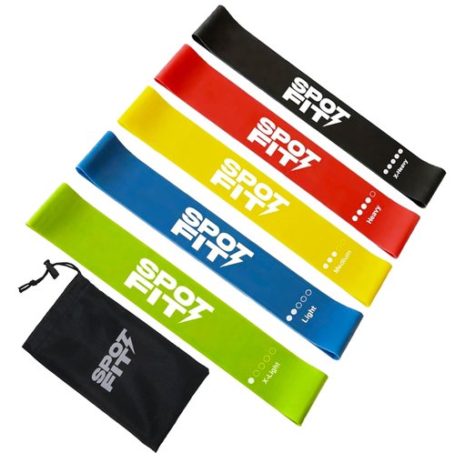 SPOTFIT Resistance Bands for Working Out, Exercise Bands Set with 5 Resistance Levels, Multi-Colored Bands for Yoga, Pilates, Rehab, Home Workout, Booty & Glute Workout, Includes Carry Bag.