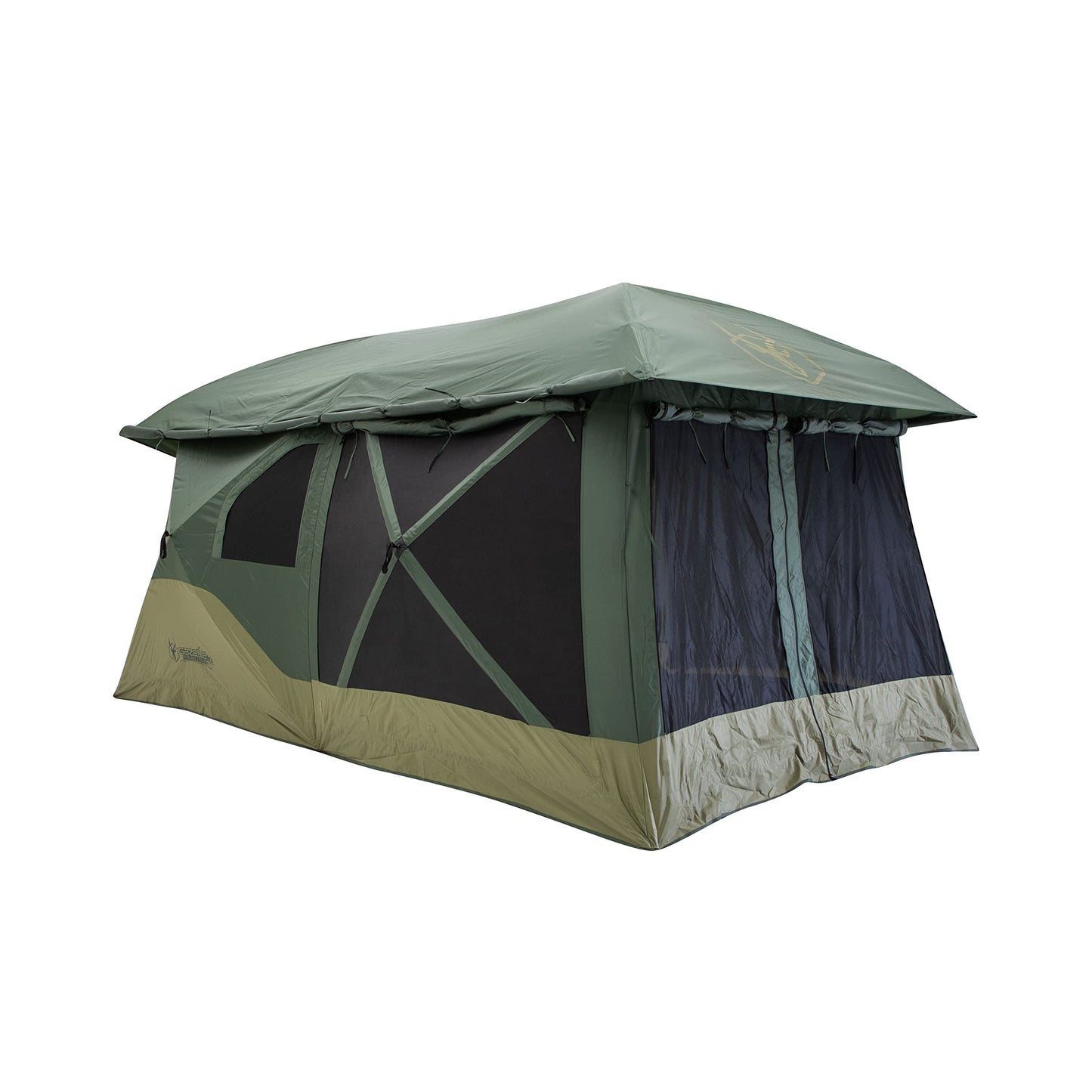 Gazelle Tents™ T4 Plus Hub Tent Overland Edition, Easy 90 Second Set-Up, Waterproof, UV Resistant, Footprint, All-Terrain Stakes, 4-8 Person, Alpine Green/Oak Moss, 78" x 94" x 165", GT451GR