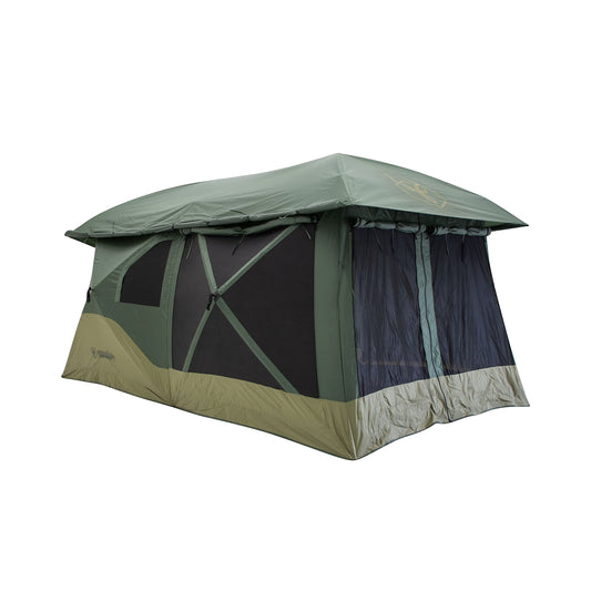 Gazelle Tents™ T4 Plus Hub Tent Overland Edition, Easy 90 Second Set-Up, Waterproof, UV Resistant, Footprint, All-Terrain Stakes, 4-8 Person, Alpine Green/Oak Moss, 78" x 94" x 165", GT451GR