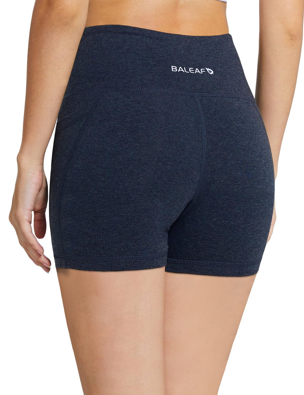 baleaf Workout Shorts Women 5" Biker Yoga Gym Spandex Running Volleyball Compression Tummy Control Short with Pockets Heather Blue XXXL