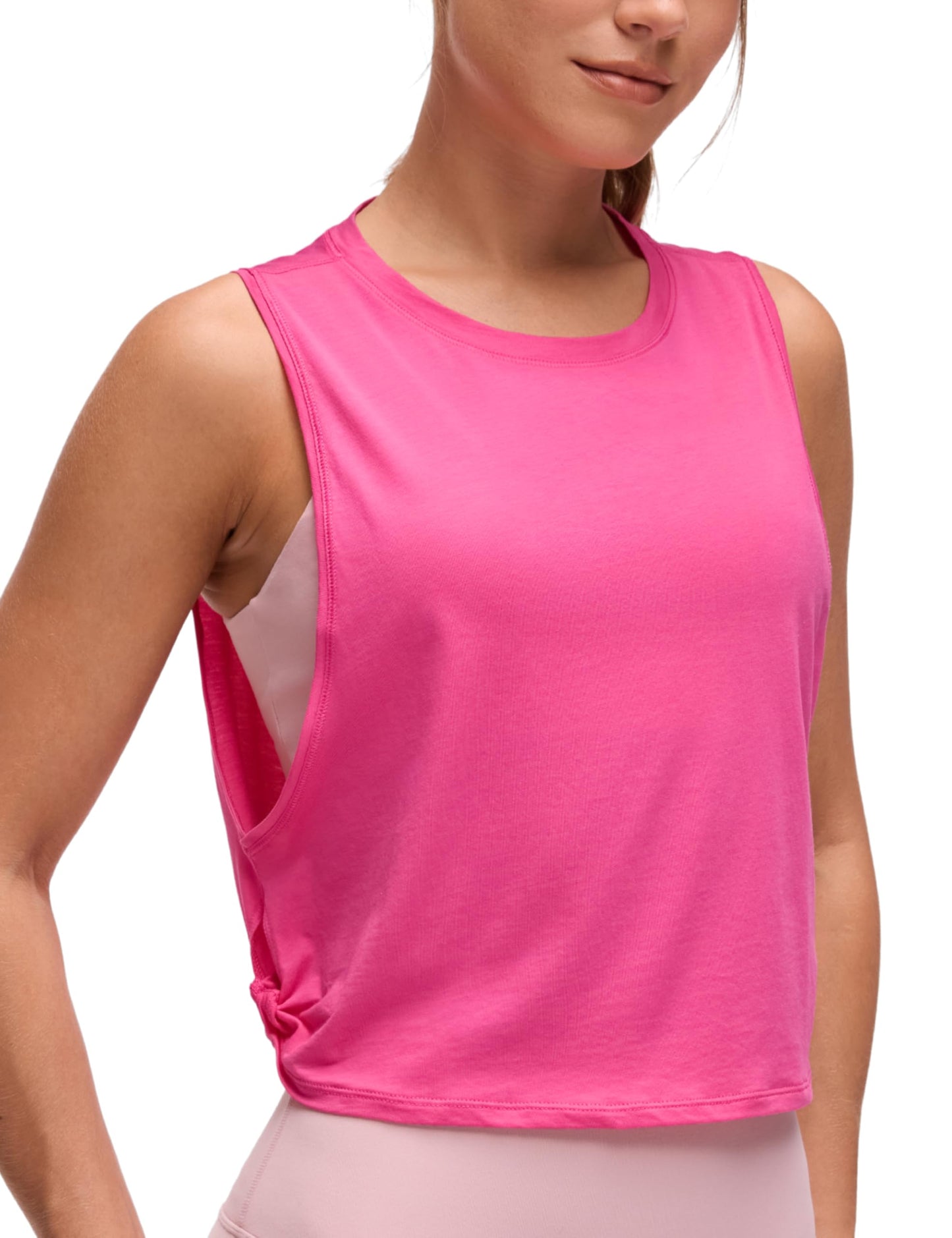 CRZ YOGA Pima Cotton Large Armhole Tank Tops for Women - Workout Sport Athletic Yoga Running Gym Loose Crop Sleeveless Shirts Sonic Pink XX-Small