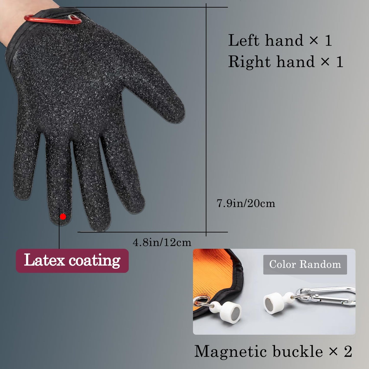2Pcs Fishing Gloves with Magnet Release - Professional Anti-Slip Catch Fish Gloves,Puncture Proof Ice Fishing Glove for Handling,Catching,Cleaning,Hunting,Fisherman Fishing Accessories (Large)