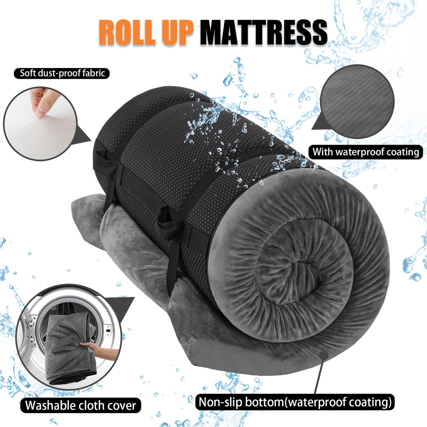 Aodisman 3 Inch Thick Memory Foam Sleeping Pad Camping Mattress,Portable Roll up Mattress-Car/Tent/Cot/Floor,Comfortable Sleeping Mats for Guests Adult Sleepover