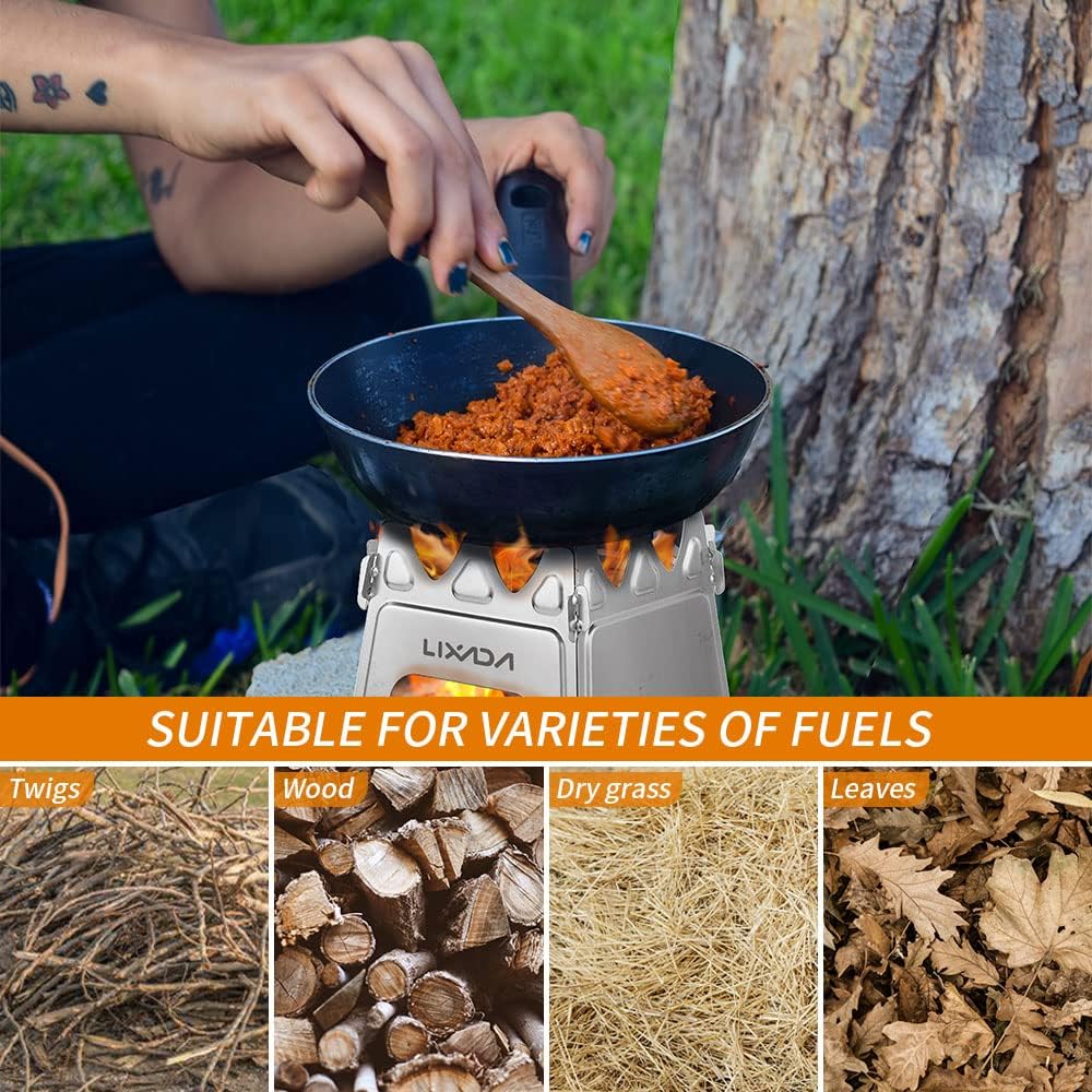 Lixada Camping Wood Stove Folding Lightweight Stainless Steel Wood Burning Stoves Portable Backpacking Stove for Outdoor Camping Hiking Backpacking Picnic Hunting BBQ