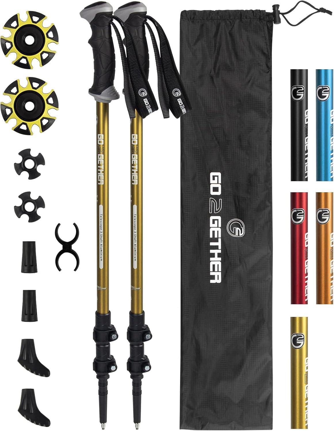 Aluminum Trekking Poles - Quick Adjustable Locks, Comfort Handle, Padded Strap, Snow Baskets - Walking Sticks Suitable for Hiking, Walking