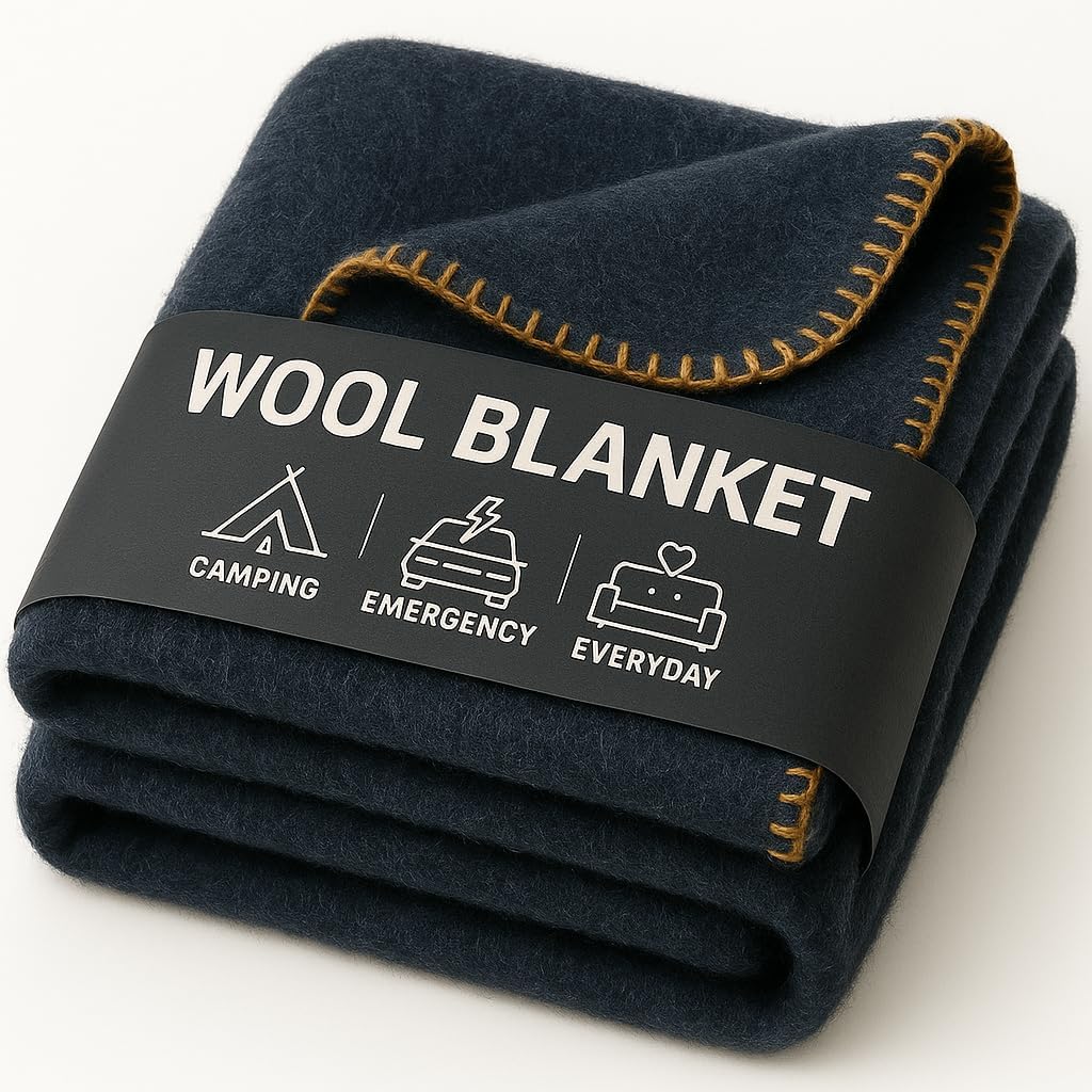 Wool Camping Blanket – 70% Wool Heavy-Duty Military Style Throw, Warm & Washable, Fire Retardant Cover for Emergency, Survival & Outdoor Use – Perfect for Camping, Car, Home & Hiking, Grey 62x84