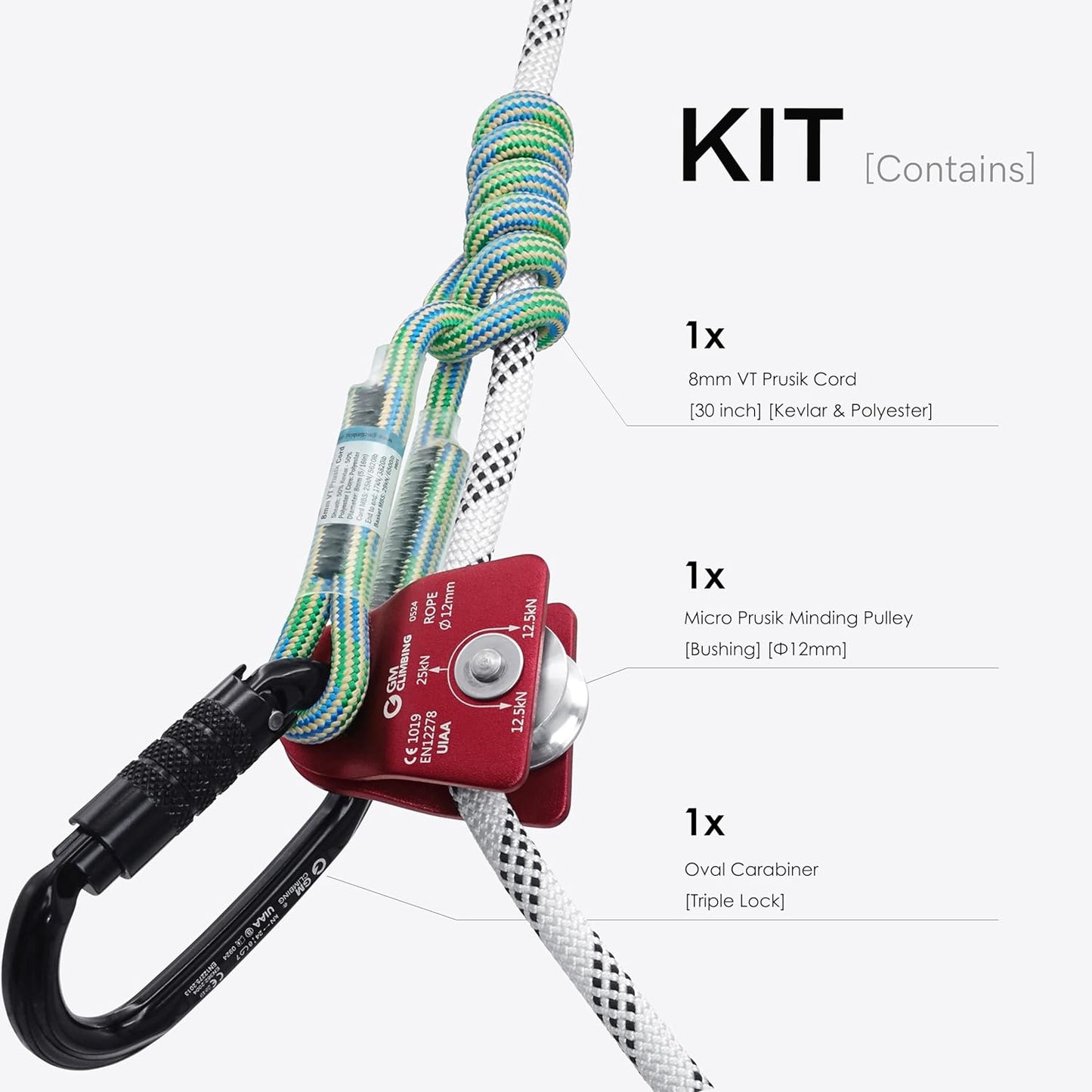 GM CLIMBING Micro Prusik Minding Pulley 25kN CE UIAA Certified 12mm Single Pulley Mobile Side Plates for Arborist Rigging Climbing Rescue