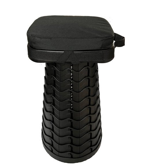 Outward Gear Portable Collapsible Stool Set - Heavy Duty Square Collapsible Stool + Thick Seat Cushion - 550lbs Load Capacity for Camping Picnic Gardening Travel (Black/Black)