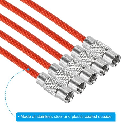 PATIKIL 6 Inch Length Wire Keychain Cable 150mm, 5 Pack Stainless Steel Key Ring Loop for Outdoor Hiking Sport, Red