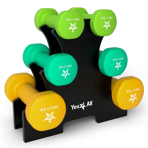 Dumbbell Neoprene 3-5-8lb pair + Metal Rack
