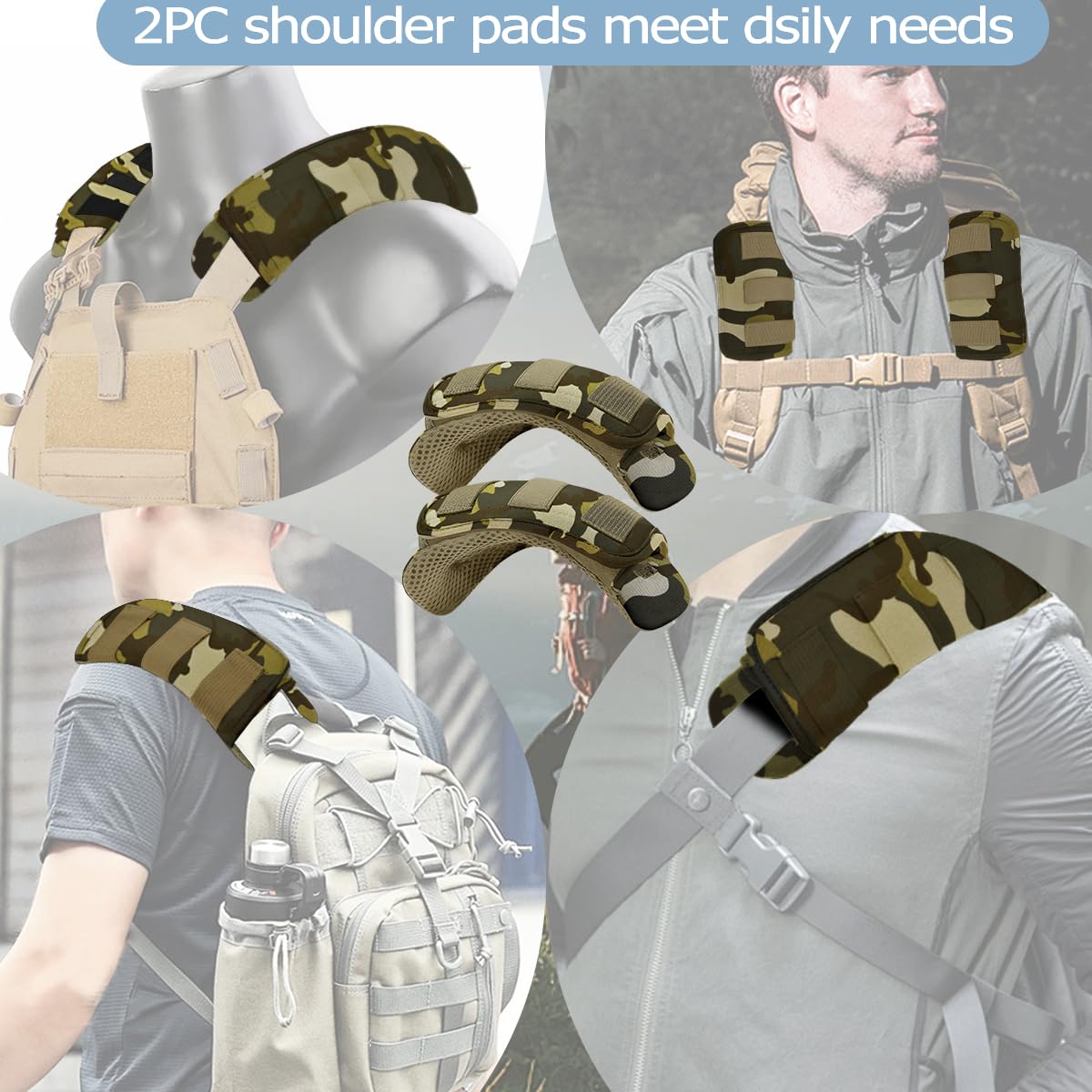 2Pcs Thick Cushioned Shoulder Pads, Featuring Anti-Slip Design and Breathable Mesh,Extra Wide Padding for Shoulder Straps and Luggage Belts,Soft and Comfortable for Enhanced Support,Camouflage Green