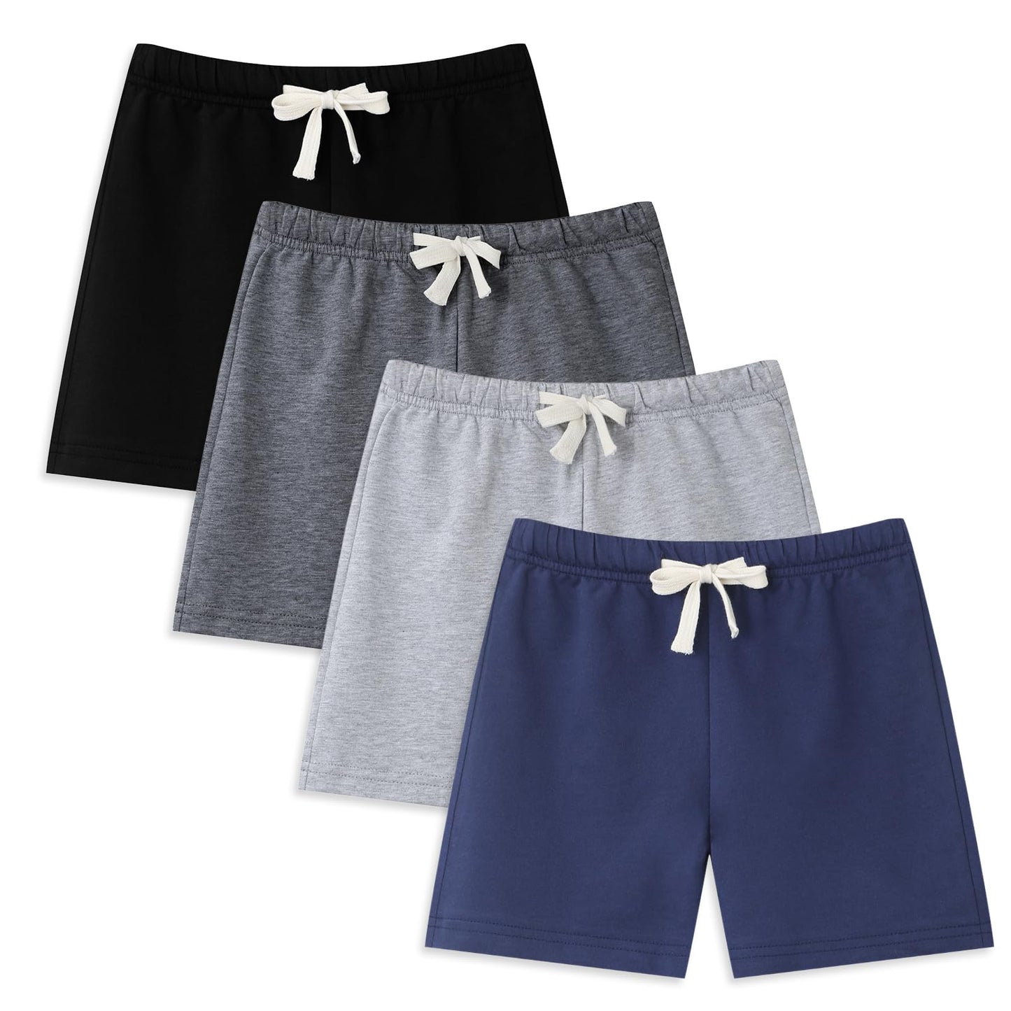 Fulmenax 4 Pack Boys/Toddler French Terry Cotton Shorts with Drawstring for Kids Summer Athletic Casual Short Elastic Waist