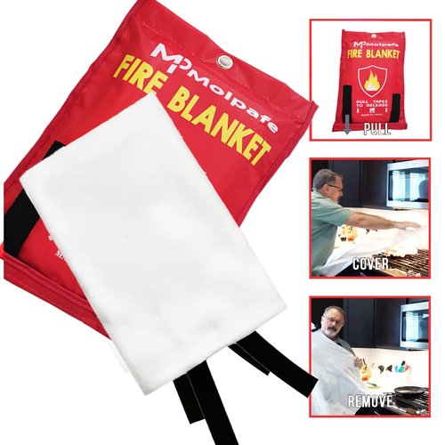Molpafe Emergency Fire Blanket, 2 Packs 39"x39" Suppression Flame Retardent Safety Blanket, Fiberglass Fire Blanket, for Home, Kitchen, School, Office, Car, Fireplace, Grill, Camping -with Hooks -001