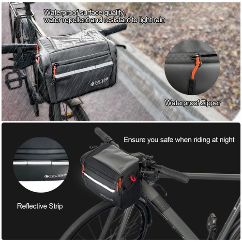 Danuosie Insulated Bike Handlebar Bag, Water Resistant Bicycle Cooler Storage with Touch Screen Phone Holder, Reflective Large Cycling Front Pouch, Shoulder Bag for Outdoor Hiking Mountain Road Bike