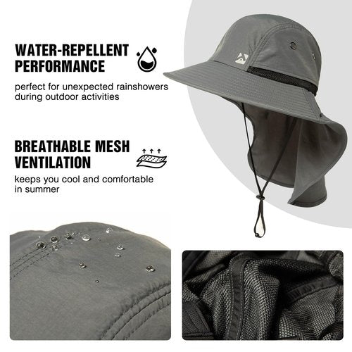 Summer Sun Hats Shade Men Big Head Wide Brim Neck Flap Safari Waterproof Beach UPF50+ Fishing Hiking Dark Grey X-Large XX-Large XL XXL
