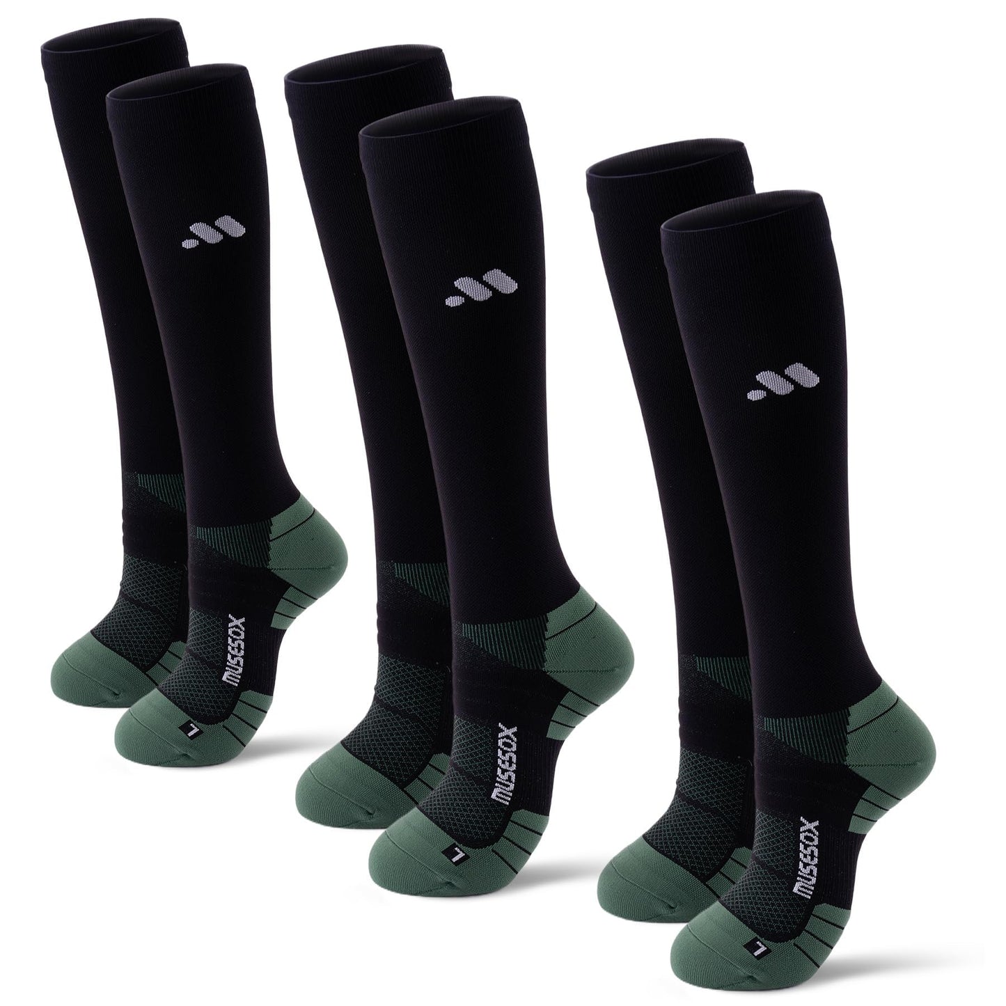musesox Compression Socks for Women and Men,Knee High 15-20mmHg Graduated Support(3 Pairs) for Nurses,Travel,Black,Large