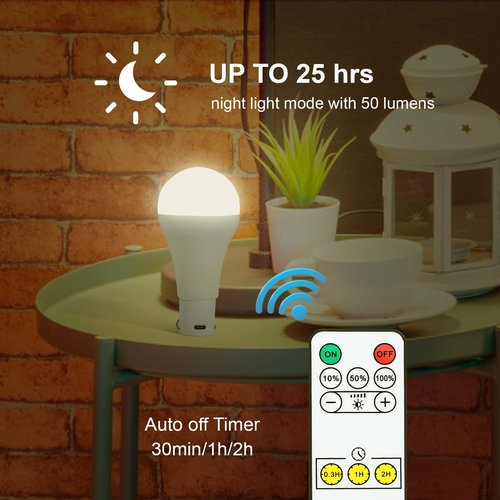 USB Rechargeable Light Bulbs with Remote Dimmable Timing 3000mAh Rechargeable Battery Portable LED Tent Light Bulbs for Home Emergency Camping Tent Hiking Hurricane Outage (Soft White 2 Pack)