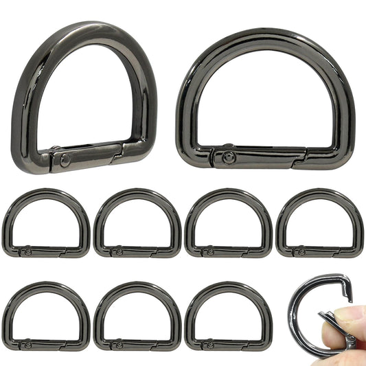 Jiozermi 10 Pack Black Metal Spring D Rings Keychain, Small D Ring Carabiner Clips Mini Keychain Spring D Rings Hook for Key Purse Dog Tag Clip Backpack Clips Webbing Buckle(1 Inch)
