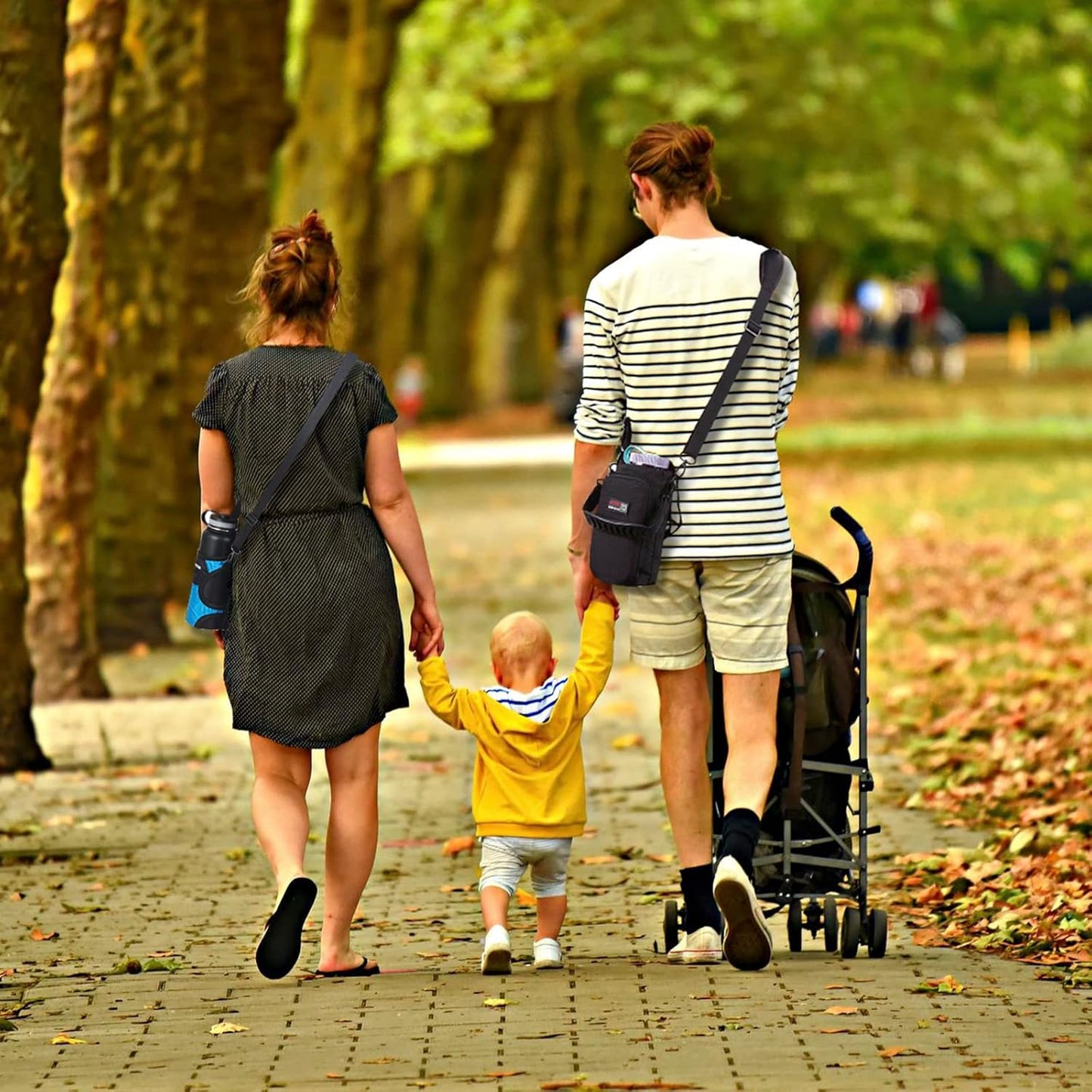 32 oz - 64 oz Black Neoprene Bottle Holder with Strap and Pocket for Walking, Travel and Hiking