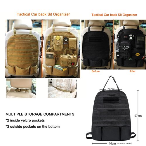 Tactical Molle Car Seat Back Organizer, Molle Multi-function Outdoor Tool Storage Bags with USA Flag Patch, Military Tactical Backpack Organizer Pouches, Multi-Pocket Carabiner Pouch (black)