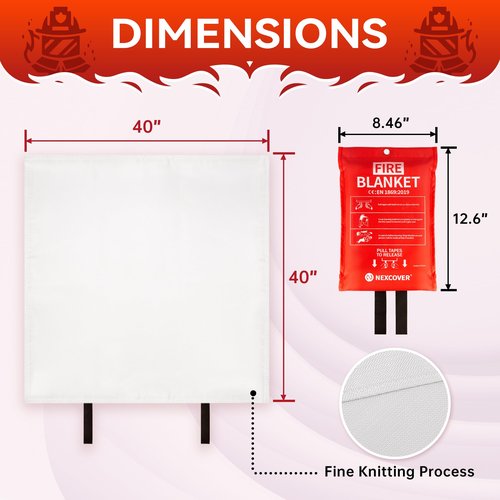 NEXCOVER Emergency Fire Blanket for Home and Kitchen, Fire Blankets Emergency - Fiberglass Flame Retardant Flame Suppression for Home Fireplace, Grill, Car, BBQ