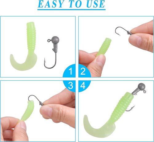 Crappie Lures Jig Heads Kit, Tube Bait Crappie Jig Panfish Kit Crappie Bait Soft Plastic Worms Fishing Lures Kit Mini Jigs for Trout Saltwater Freshwater