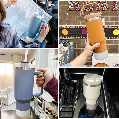 Intatikoo 2Pcs Silicone Bumper Boot for Stanley Quencher Adventure 40oz Tumbler With Handle & Stanley IceFlow 20oz 30oz,Anti-Slip Bottom Sleeve(Black+White)