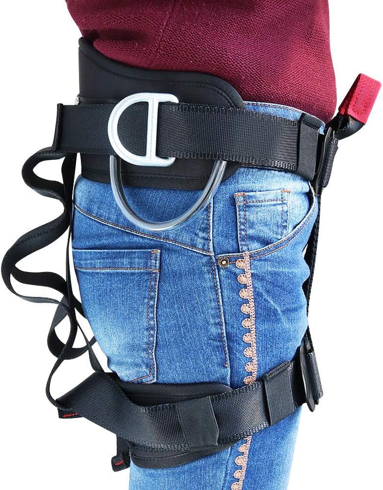 X XBEN Climbing Harness, Protect Waist Safety Harness Gear, Wider Half Body Harness for Roofing Fire Rescuing Rock Climbing Rappelling Tree Climb Red