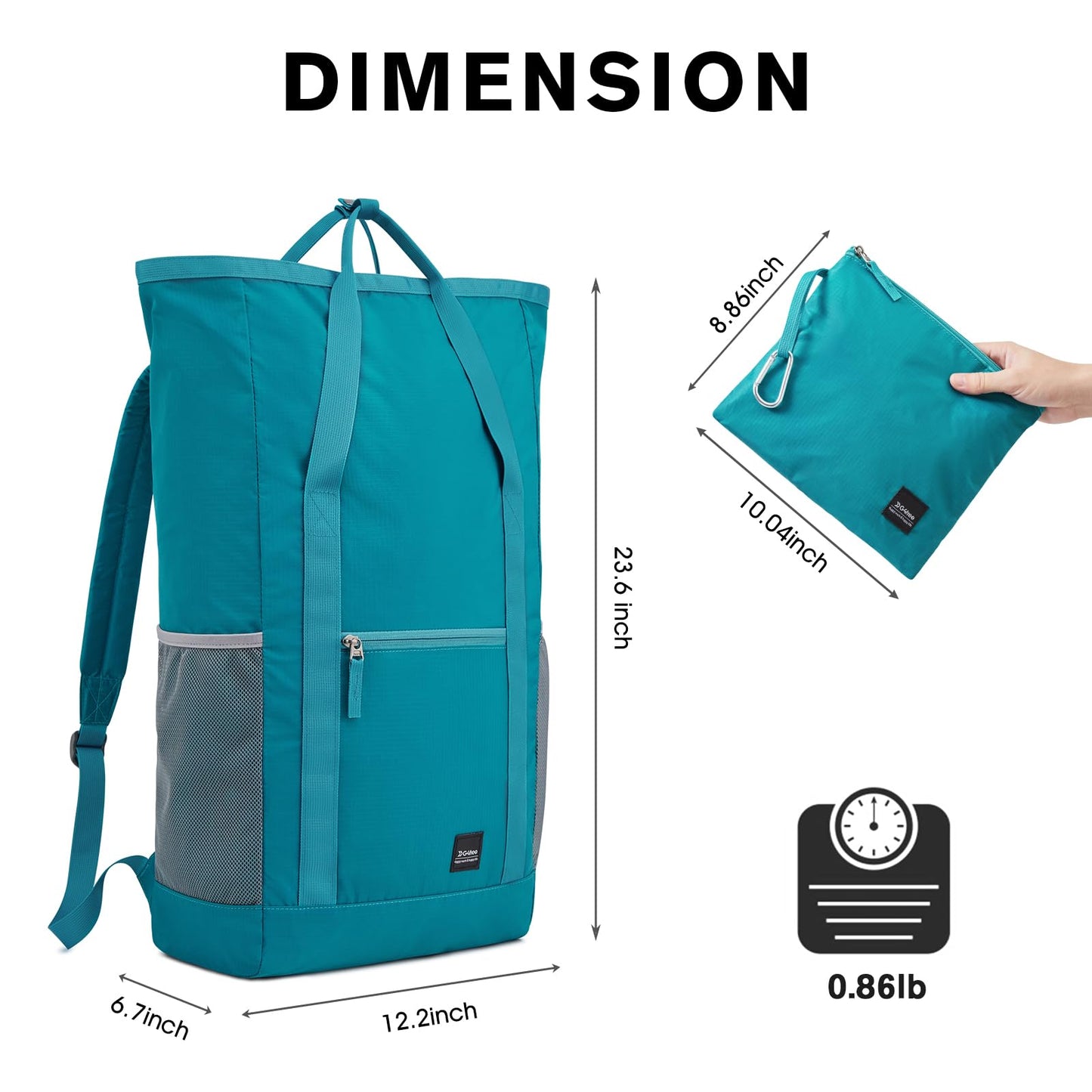 G4Free 40L Packable Backpack Waterproof Tote Bag Convertible Large Lightweight Hiking Backpack Travel Casual Daypack for Maen Women(Peacock Blue)