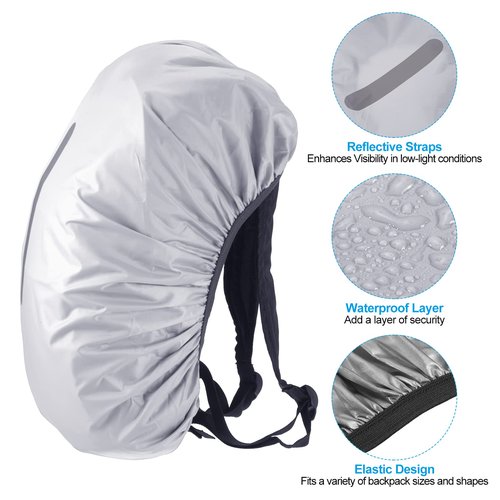 PATIKIL 15-25L Waterproof Backpack Rain Cover, 2 Pack Non-Slip Backpack Cover with Vertical Reflective Strap Stay Dry for Hiking, Camping, Hunting, XS, Silver Tone