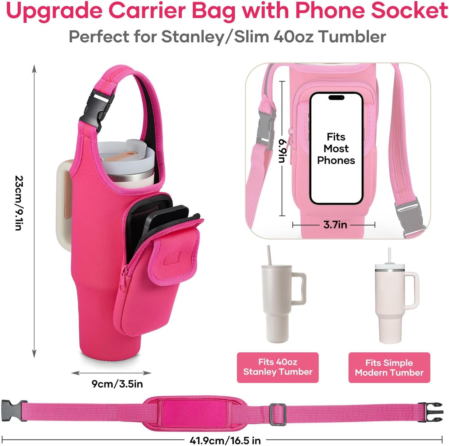 Insulated Neoprene Carrier Bag for Stanley 40/30oz Tumbler | Phone & Flap Pockets