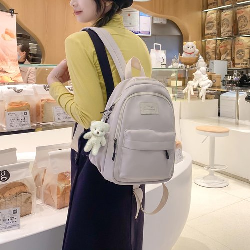 sveter Aesthetic White Backpack for Adults Lightweight Book bag with Bear Pendant and Pins,White
