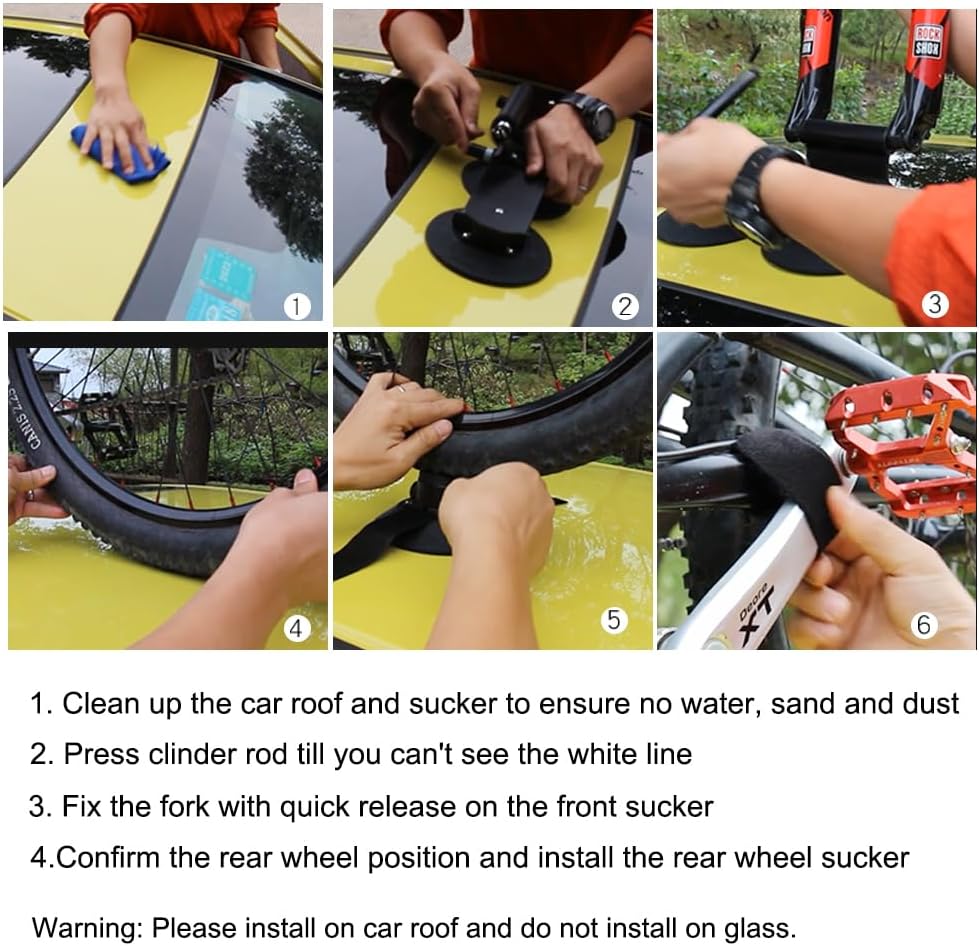 ROCKBROS Suction Cup Bike Rack for Car Roof Top Sucker Bike Rack Quick Release Aluminium Alloy Bike Carrier with Sucker for 1 Bike