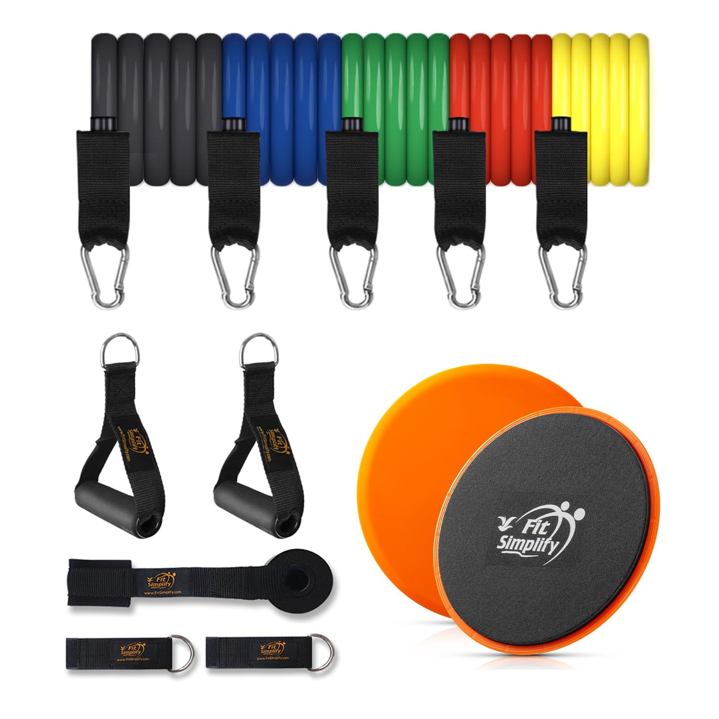 Fit Simplify Resistance Exercise Tube Bands 12 Piece Set and Sliders
