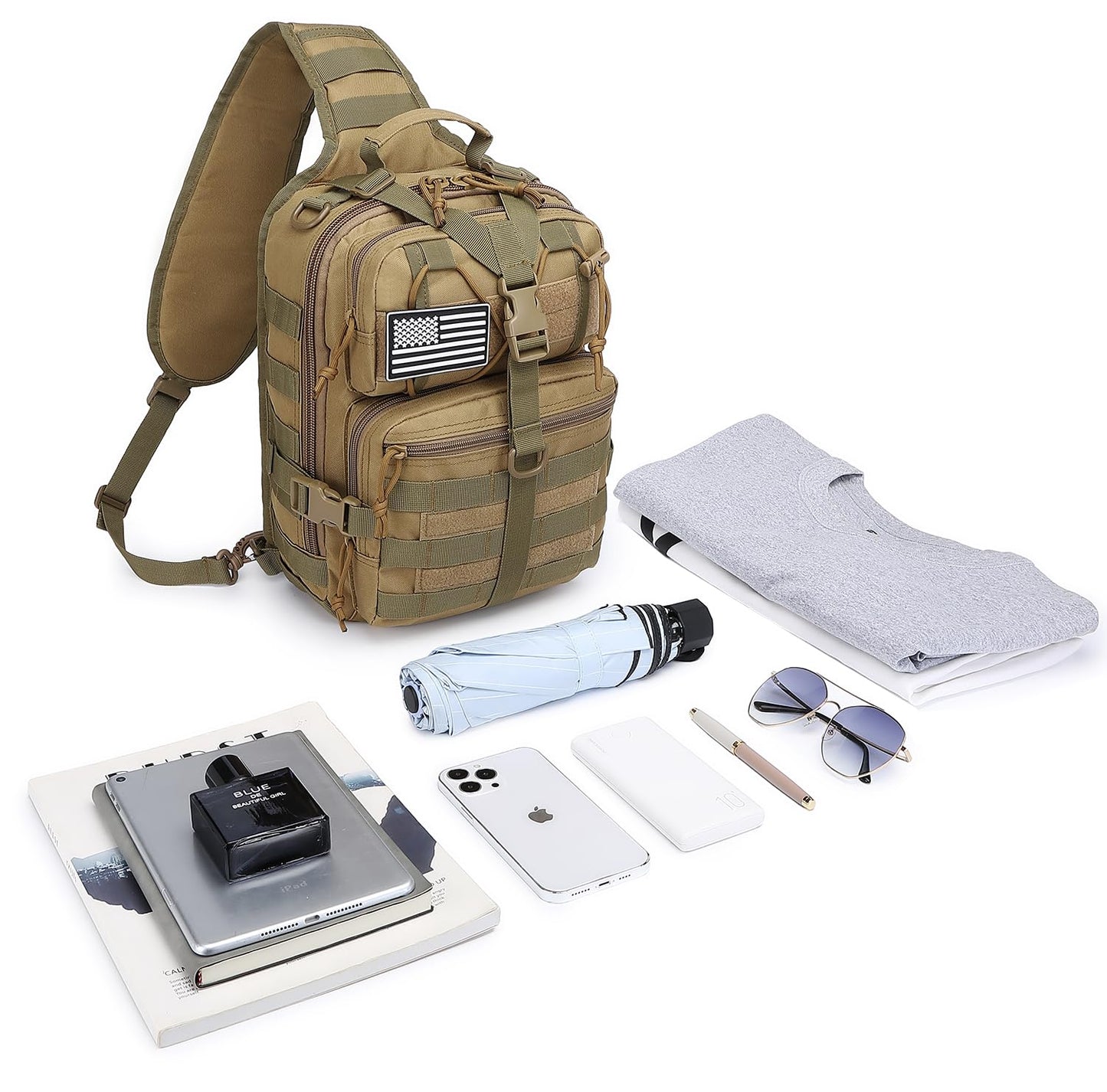 ATBP Tactical Sling Backpack Bag Military Shoulder Bag Pack for Men Molle Crossbody Bag 15L