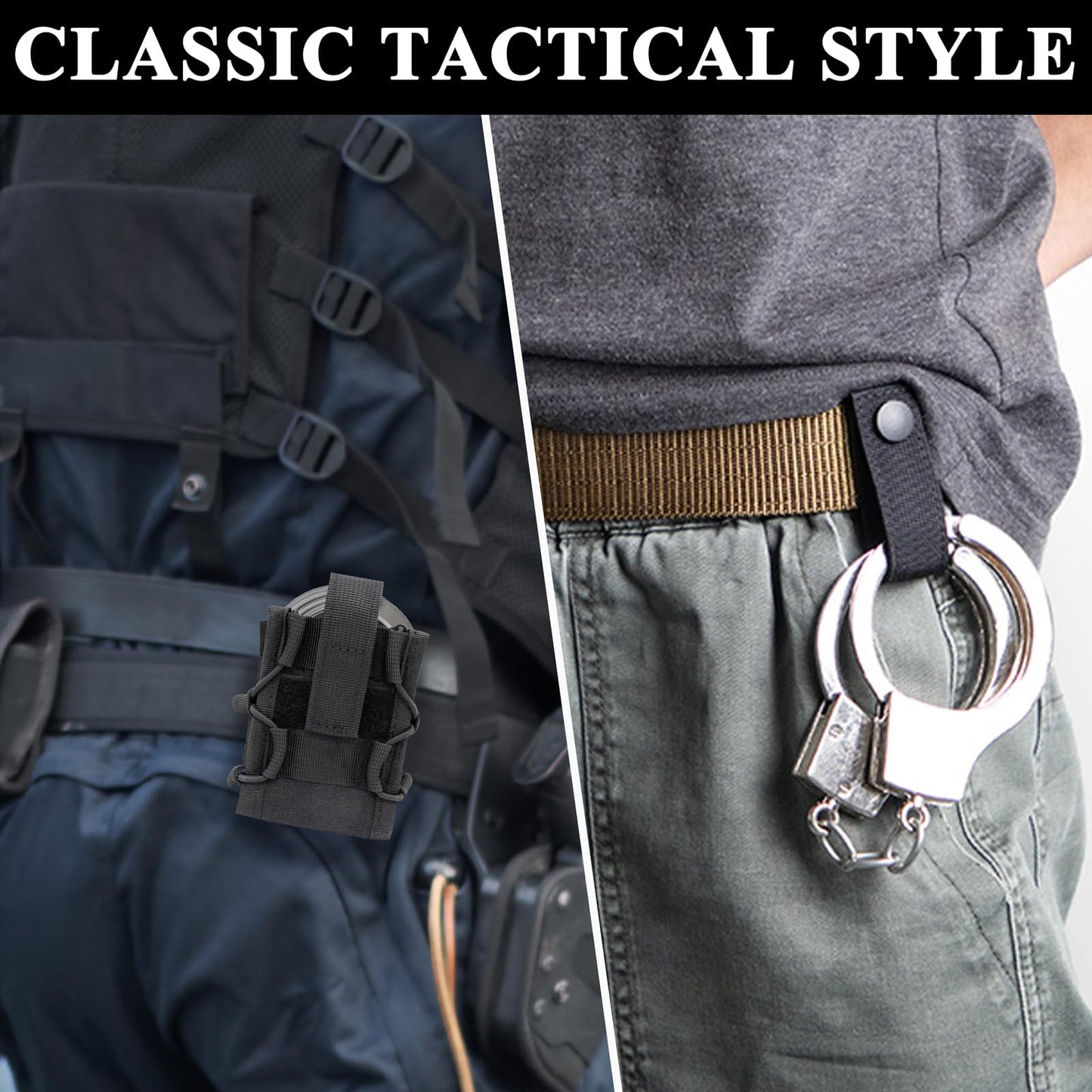 Holster and Strap Holder Kit, Handcuff Case and Pouch for Duty Belt Fits Asp, Hinged, Chain, Folding Rigid Handcuffs Compatible With Molle Belts