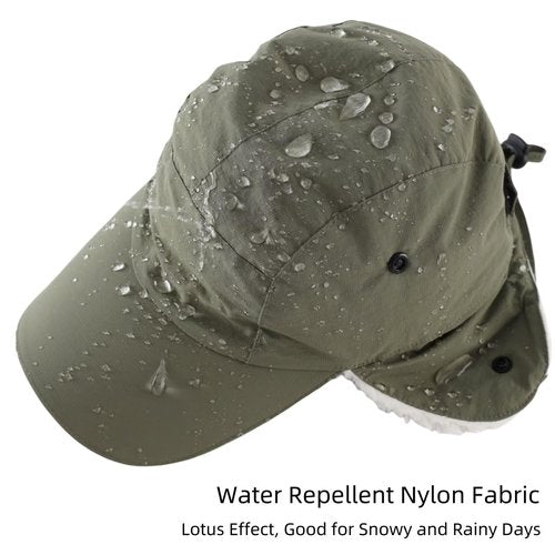 Connectyle Men's Sherpa-Lined Baseball Cap Water-Resistant Winter Hat Reflective Adjustable Sports Hat Light Army Green