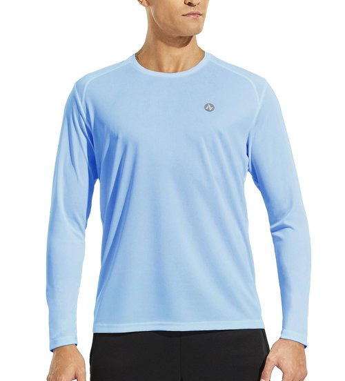 Nepest Long Sleeve Workout T-Shirts for Men, Dry-Fit Moisture Wicking Performance Athletic Crewneck Top Sky Blue, XXL