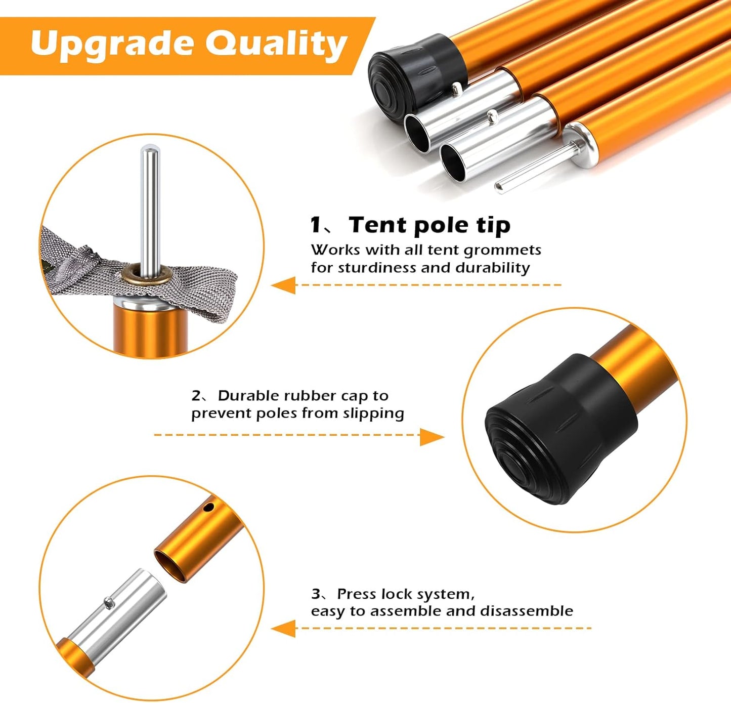 Odoland Adjustable Telescoping Aluminum Tarp and Tent Poles Set of 2 - Collapsible Lightweight for Camping, Backpacking, Hammocks, Sun Shade Shelters, and Awnings