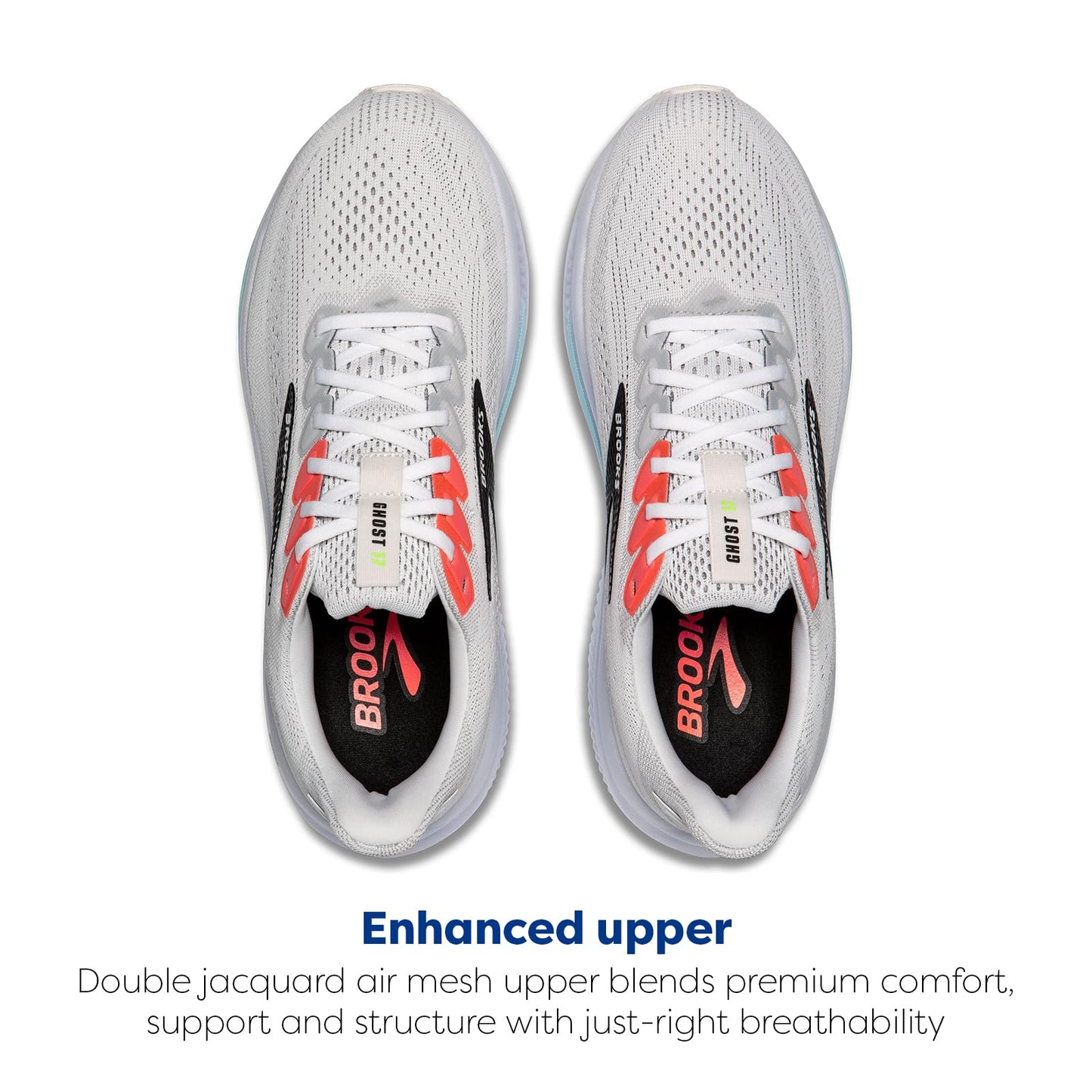 Brooks Men’s Ghost 17 Neutral Running Shoe - White/Pink Clay/Gecko - 15 Wide