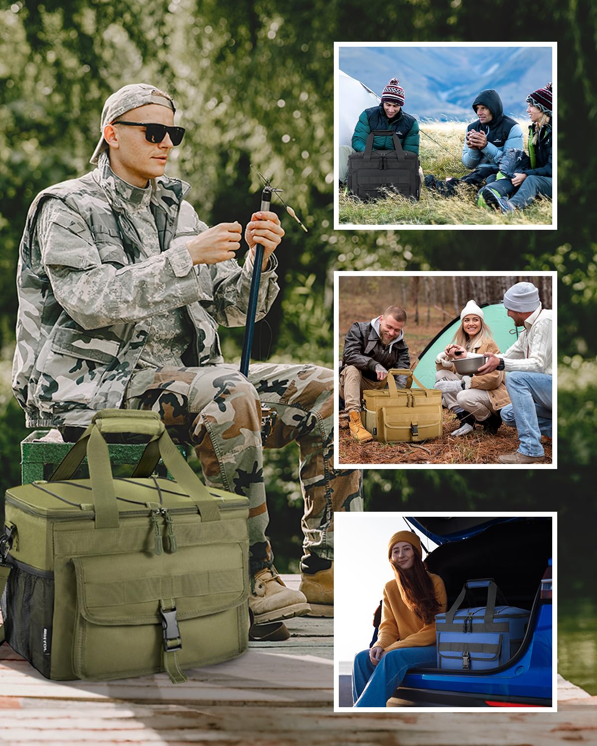 JOYHILL Soft Cooler Bag, Large Insulated Ice Chest Box for Lunch, Leakproof Portable Beach Cooler with Shoulder Strap for Camping,Travel,Picnic, Food Delivery, Green, 30 L/40 Can