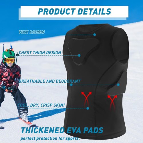 Dialudon Youth Padded Compression Vest Baseball Chest Protector Vest 4-Pads for Paintball Baseball Football Basketball Lacrosse