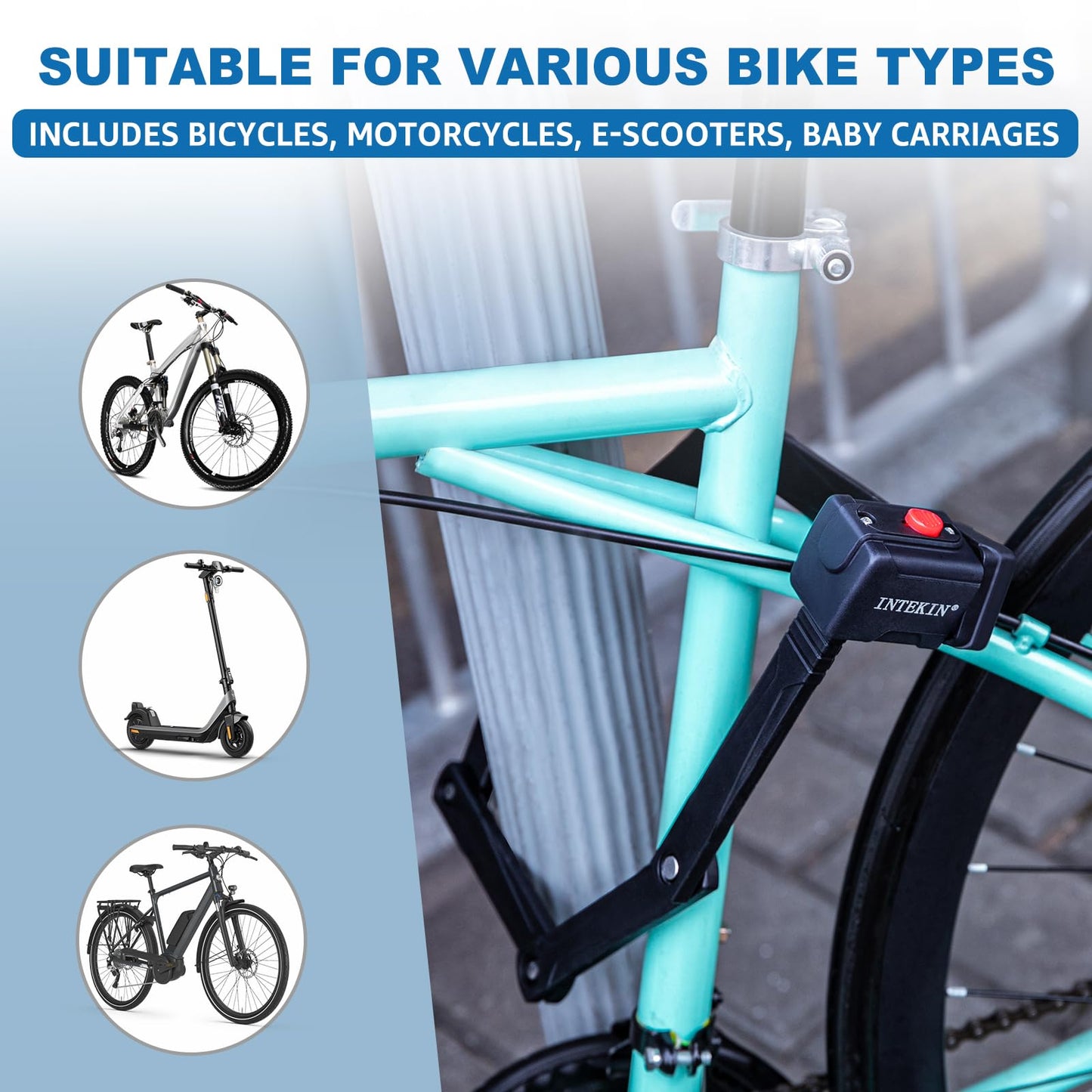 INTEKIN Compact Folding Bike Lock, Heavy Duty Bicycle Lock with 3 Keys and Mount, Lightweight Foldable Chain Locks for E-Bike, Motorcycles, Scooters - 75cm (30 in)