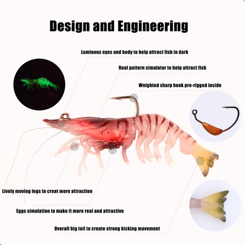 𝗘𝗫𝗔𝗨𝗥𝗔𝗙𝗘𝗟𝗜𝗦 3pcs Fishing Lures Shrimps baits Pre-Rigged Fish Jigs - Soft Lure Bass Trout Lifelike Shrimp Crayfish Swimbait