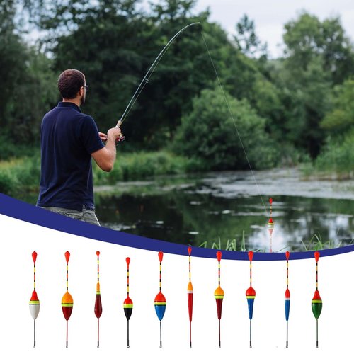 Giantree Fishing Floats Fishing Bobbers,10 Pcs Oval Trout Float Foam Fishing Floats Wood Slip Fishing Bobbers, Bobber Stopper Spring Stick Slip Floats Accessories for Catfish Trout Bass Fishing Line