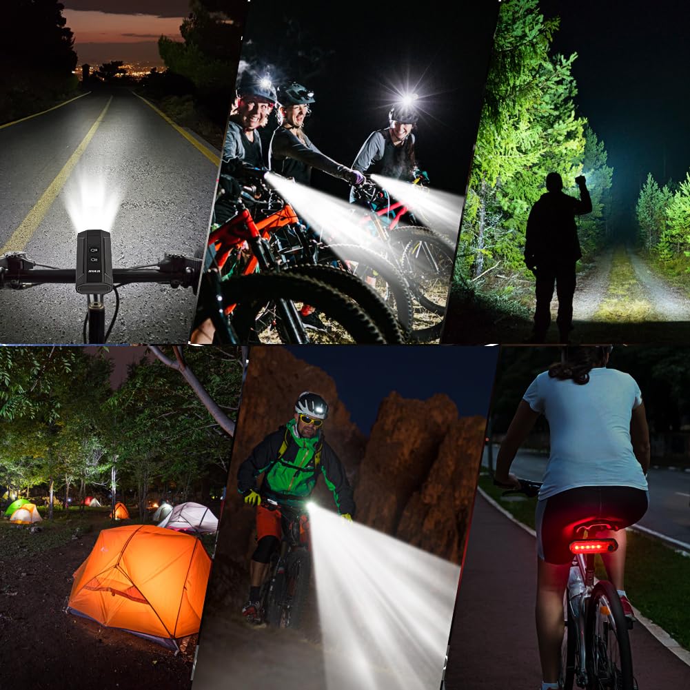 JEWHUN 1200 Lumen LED Bike Lights for Night Riding,Super Bright Rechargeable Bicycle Light,High Low Beam Bike Headlight, LCD Display, 13+4 Modes, Waterproof Front and Rear Bike Light