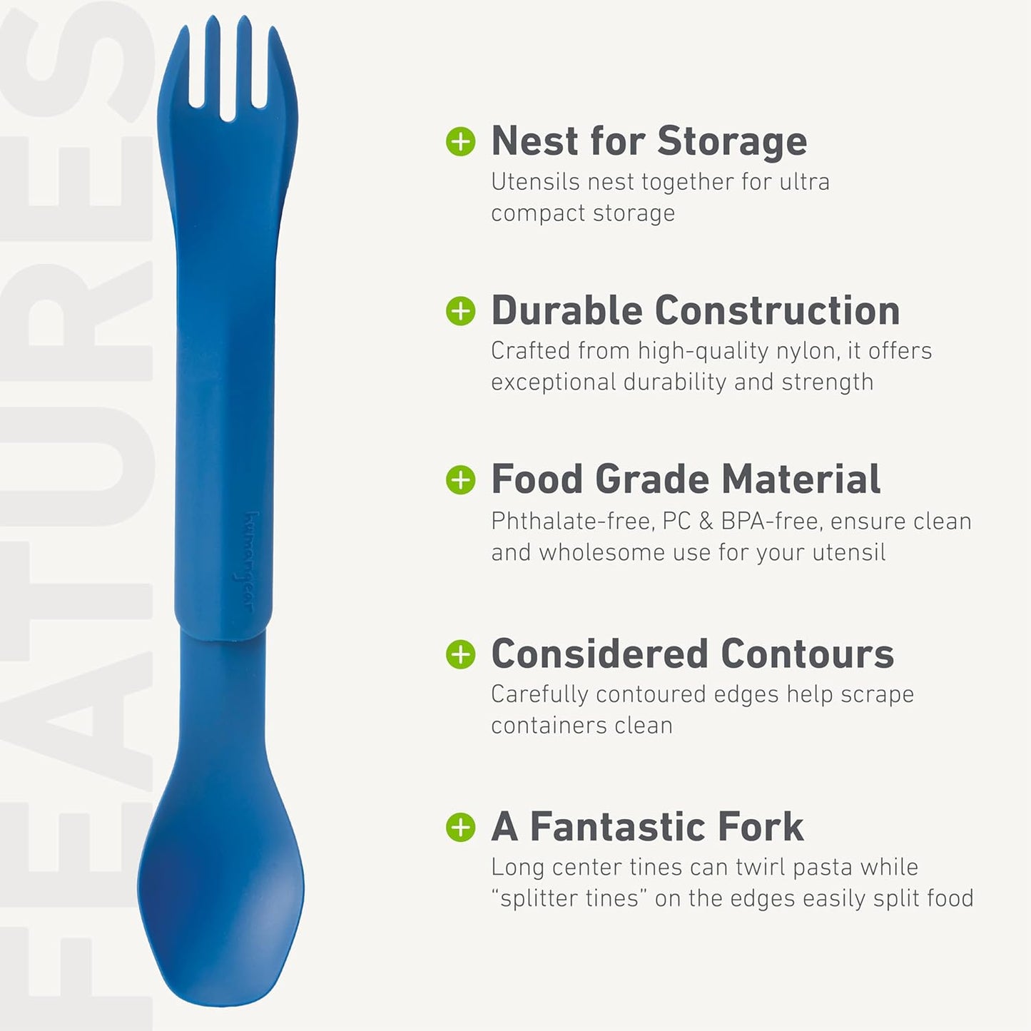 humangear GoBites Duo and Bio Duo Travel Silverware, Full Size Portable Fork & Spoon, Reusable Utensil Set, PC and BPA-free, Food-Safe Nylon or Plant-Based Resin, ﻿Extended - 9.1” X 1.6”