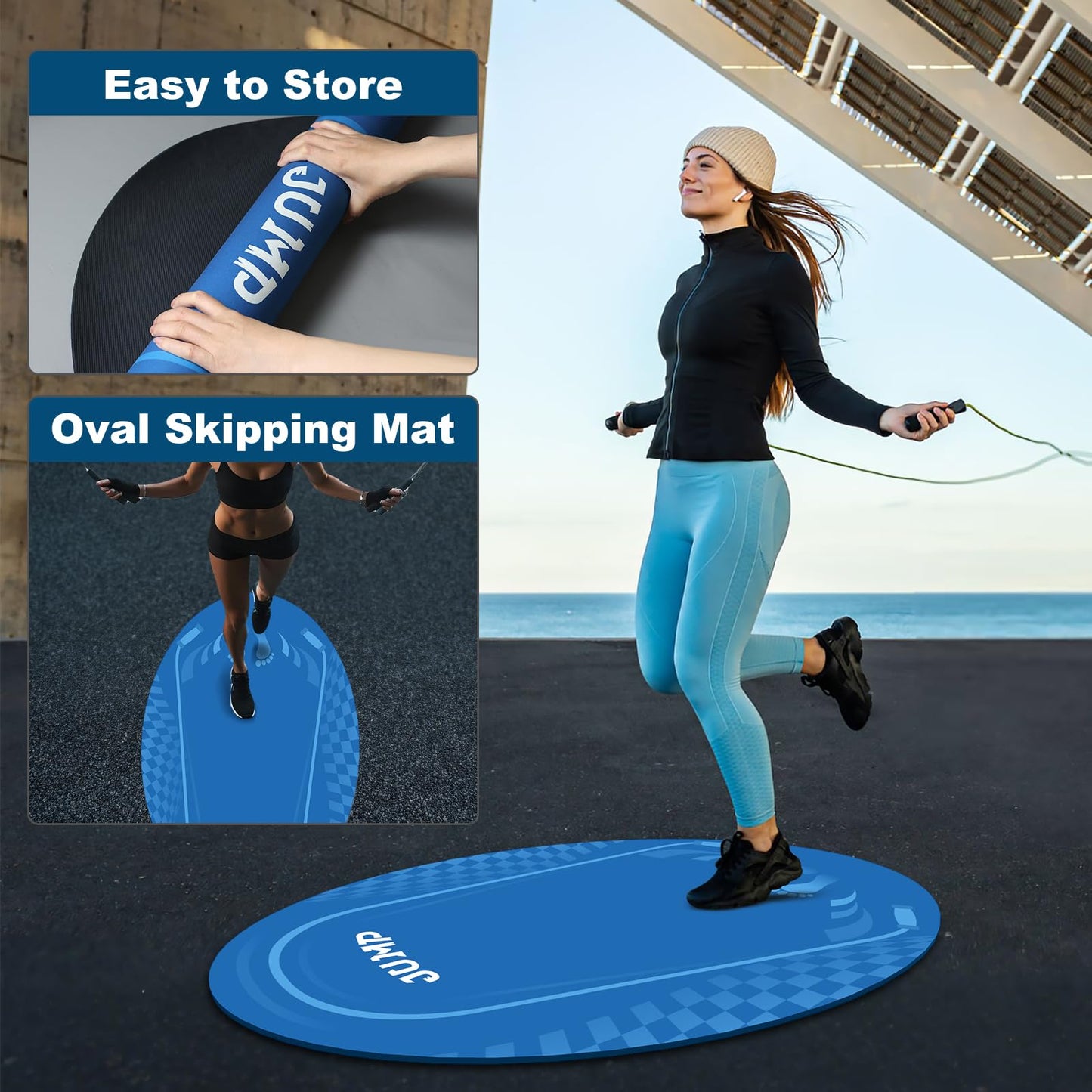 Jump Rope Mat Outdoor Indoor, Oval 52'' x 36'' Non-slip Fitness Exercise Mat, 5mm Shock Absorption Extra Thick Design, Suitable for Home Gym Floor, Concrete Jump Roping
