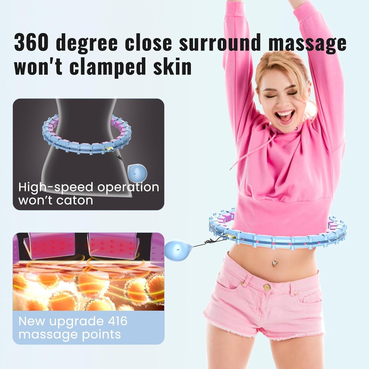 65inch 32 Knots Plus Size Quiet Weighted Hula, Smart Detachable Fitness Infinity Hoop, 2 in 1 Waist and Abdominal Weight Loss for Women, Workout Exercise Equipment Hoop